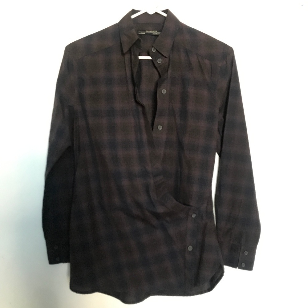 All Saints button up plaid top size O or XS
